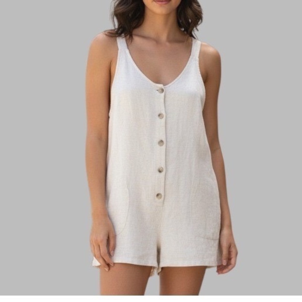 GENTLE FAWN Wheat LINED BLEND Button-Up POCKETS Shorts OVERALL JUMPSUIT ROMPER S